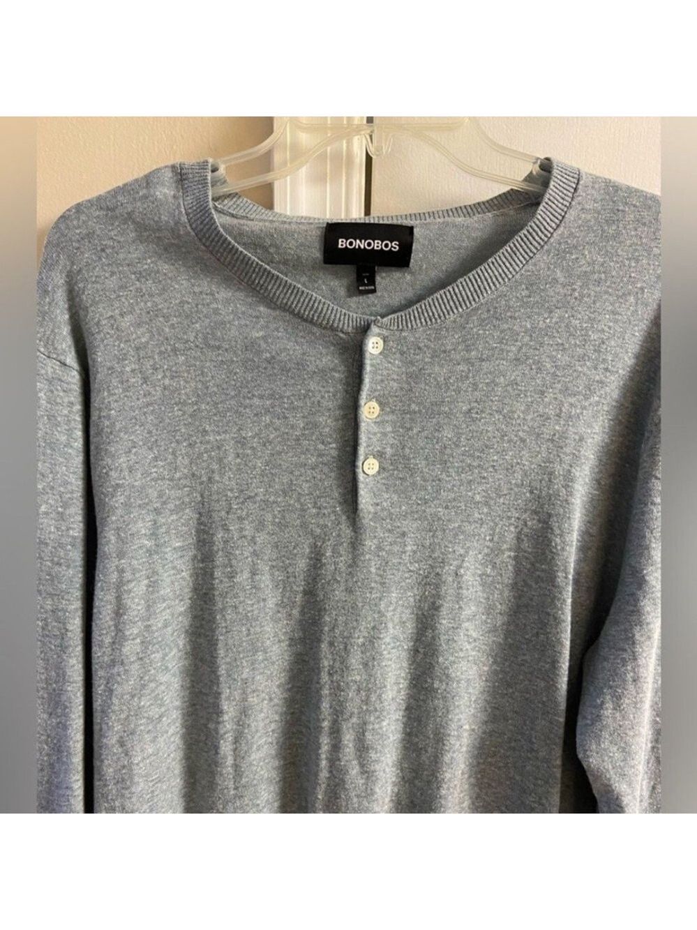 Bonobos Light Gray Men's Crewneck 1/4 button up Sweater Large - Picture 3 of 7
